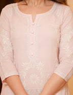 Kaajh Women's Peach Lucknow Chikankari Suit Set | Grocsy