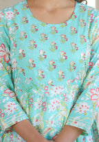 Kaajh Green Embroidered Cotton A-Line Kurta | Grocsy