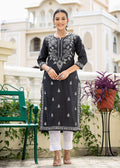 Kaajh Women's Black Chikhankari Embroidered Kurta Pant Set | Grocsy