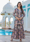 Kaajh Women's Grey Floral Printed Kurta With Sharara | Grocsy