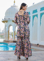 Kaajh Women's Grey Floral Printed Kurta With Sharara | Grocsy