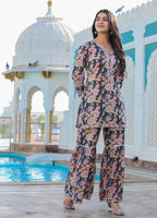 Kaajh Women's Grey Floral Printed Kurta With Sharara | Grocsy