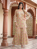Kaajh Women's Yellow Floral Printed Kurta With Sharara | Grocsy