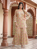 Kaajh Women's Yellow Floral Printed Kurta With Sharara | Grocsy