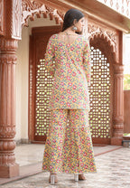 Kaajh Women's Yellow Floral Printed Kurta With Sharara | Grocsy