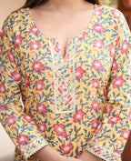 Kaajh Women's Yellow Floral Printed Kurta With Sharara | Grocsy