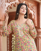 Kaajh Women's Yellow Floral Printed Kurta With Sharara | Grocsy