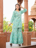 Kaajh Women's Green Floral Printed Kurta With Sharara | Grocsy