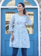 Kaajh White Floral Print Cotton Shirt Tunic | Grocsy
