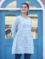 Kaajh White Floral Print Cotton Shirt Tunic | Grocsy