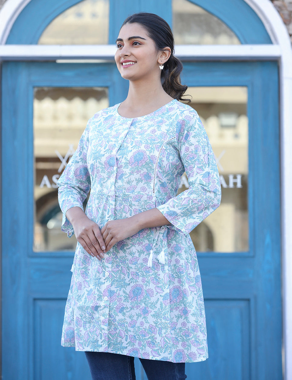 Kaajh White Floral Print Cotton Shirt Tunic | Grocsy