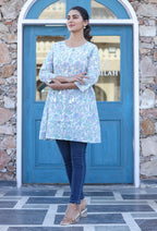 Kaajh White Floral Print Cotton Shirt Tunic | Grocsy