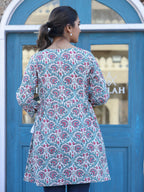 Kaajh White-Pink Floral Print Cotton Shirt Style Tunic | Grocsy