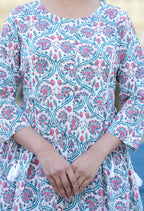 Kaajh White-Pink Floral Print Cotton Shirt Style Tunic | Grocsy