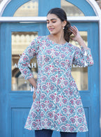 Kaajh White-Pink Floral Print Cotton Shirt Style Tunic | Grocsy