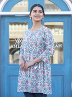 Kaajh White-Pink Floral Print Cotton Shirt Style Tunic | Grocsy