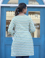 Kaajh White-Green Floral Print Cotton Shirt Style Tunic | Grocsy
