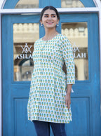 Kaajh White-Green Floral Print Cotton Shirt Style Tunic | Grocsy