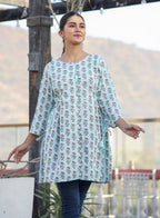 Kaajh Light Green Floral Print Cotton Shirt Style Tunic | Grocsy