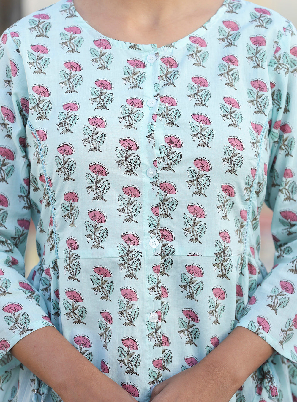 Kaajh Light Green Floral Print Cotton Shirt Style Tunic | Grocsy