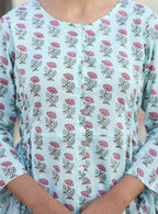 Kaajh Light Green Floral Print Cotton Shirt Style Tunic | Grocsy