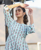 Kaajh Light Green Floral Print Cotton Shirt Style Tunic | Grocsy
