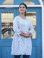 Kaajh White Floral Print Cotton Shirt Style Tunic | Grocsy
