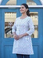 Kaajh White Floral Print Cotton Shirt Style Tunic | Grocsy