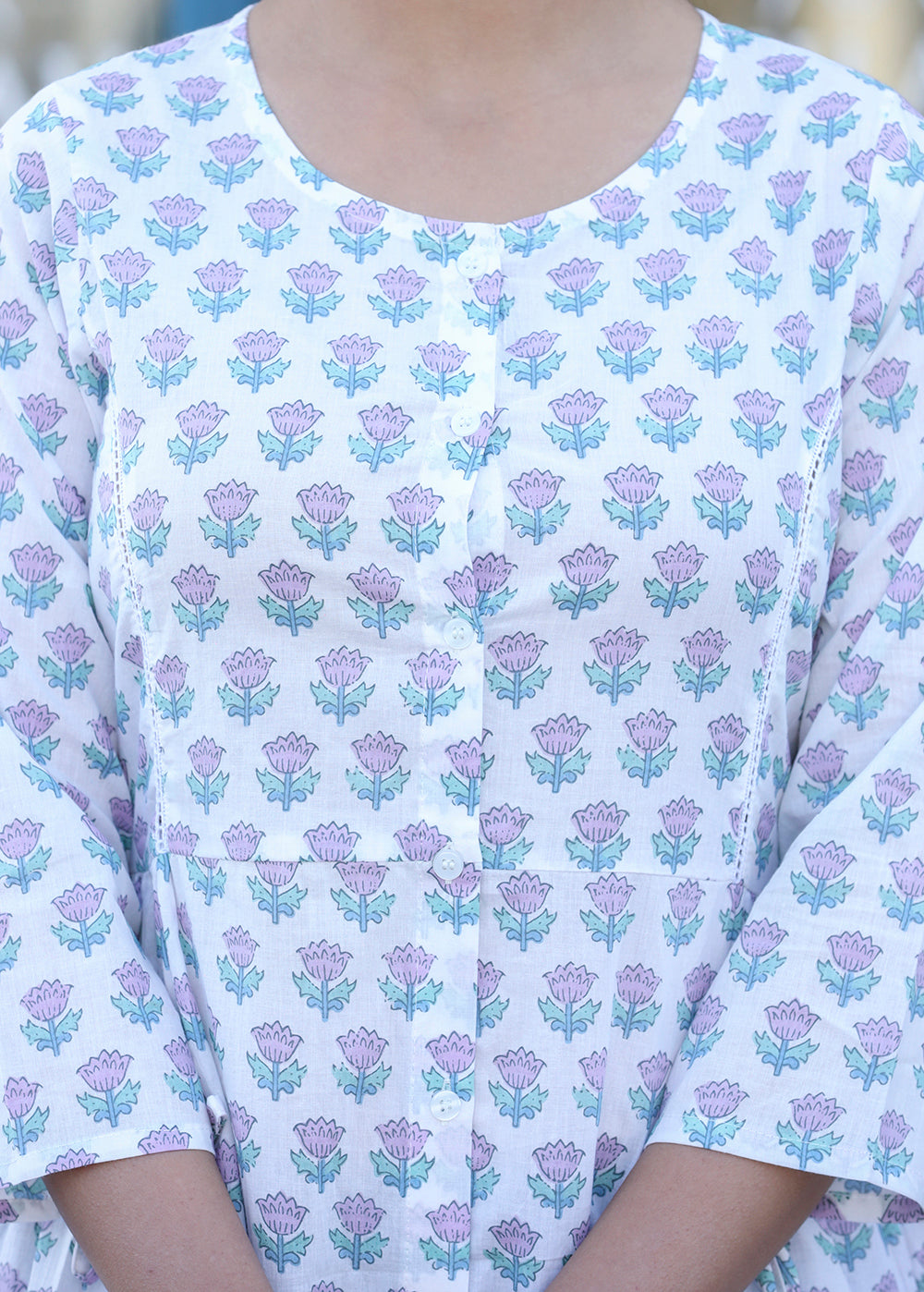 Kaajh White Floral Print Cotton Shirt Style Tunic | Grocsy