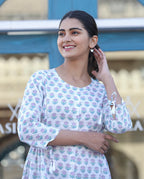 Kaajh White Floral Print Cotton Shirt Style Tunic | Grocsy