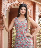 Kaajh Women's Sky Blue Floral Printed Kurta With Sharara | Grocsy