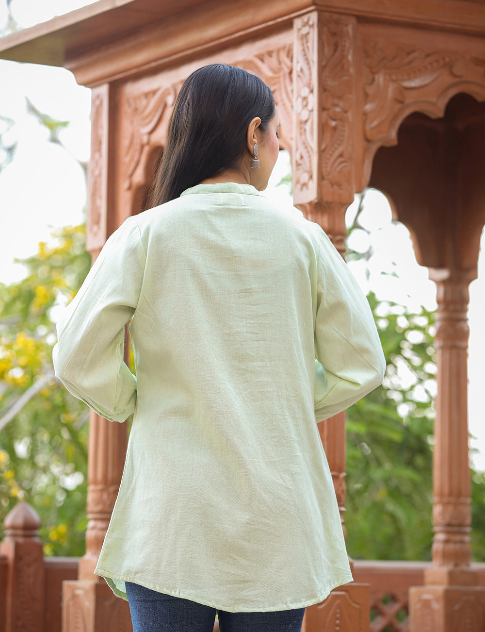 Kaajh Women's Pastel Green Cotton Tunic Top | Grocsy