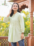 Kaajh Women's Pastel Green Cotton Tunic Top | Grocsy