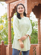 Kaajh Women's Pastel Green Cotton Tunic Top | Grocsy
