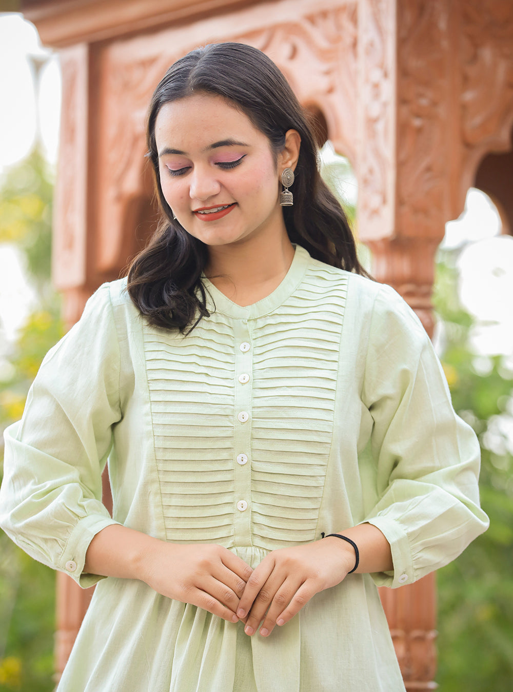 Kaajh Women's Pastel Green Cotton Tunic Top | Grocsy