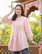 Kaajh Women's Pastel Peach Cotton Tunic Top | Grocsy