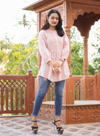 Kaajh Women's Pastel Peach Cotton Tunic Top | Grocsy