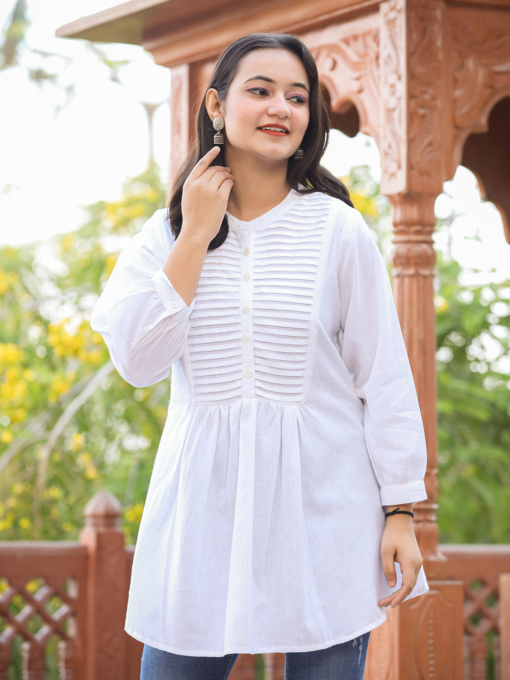 Kaajh Women's Pastel White Cotton Tunic Top | Grocsy
