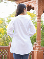 Kaajh Women's Pastel White Cotton Tunic Top | Grocsy