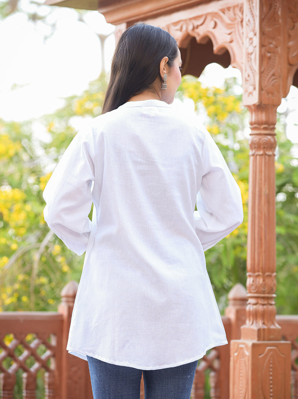 Kaajh Women's Pastel White Cotton Tunic Top | Grocsy