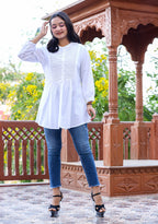 Kaajh Women's Pastel White Cotton Tunic Top | Grocsy
