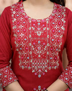 Kaajh Women's Red Rayon Embroidered Kurta Sharara Set With Dupatta | Grocsy