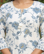 Kaajh Women's Grey Floral Print Cotton Kurta Pant Set | Grocsy