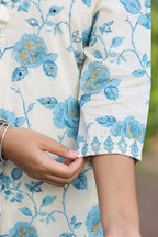 Kaajh Women's Sky Blue Floral Print Cotton Kurta Pant Set With Dupatta | Grocsy