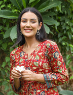 Kaajh Women's Maroon Kalamkari Print Viscose Rayon Cord Set | Grocsy