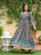 Kaajh Women's Blue Kalamkari Print Viscose Rayon Cord Set | Grocsy