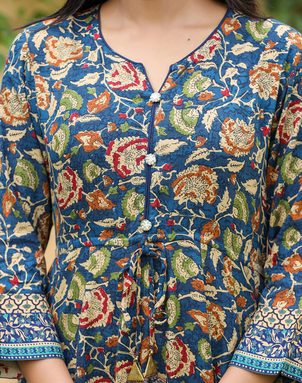 Kaajh Women's Blue Kalamkari Print Viscose Rayon Cord Set | Grocsy