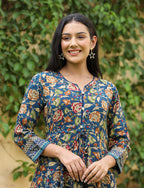 Kaajh Women's Blue Kalamkari Print Viscose Rayon Cord Set | Grocsy