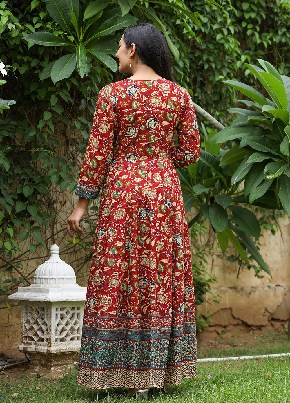 Kaajh Women's Maroon Kalamkari Print Viscose Rayon Anarkali Dress | Grocsy