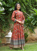 Kaajh Women's Maroon Kalamkari Print Viscose Rayon Anarkali Dress | Grocsy